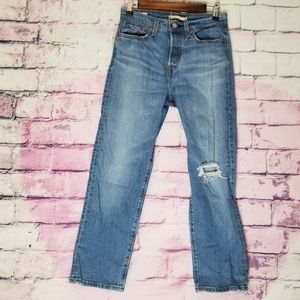 LEVI'S BIG E REPRODUCTION WEDGIE STRAIGHT BUTTON FLY OPEN KNEE W26 L26